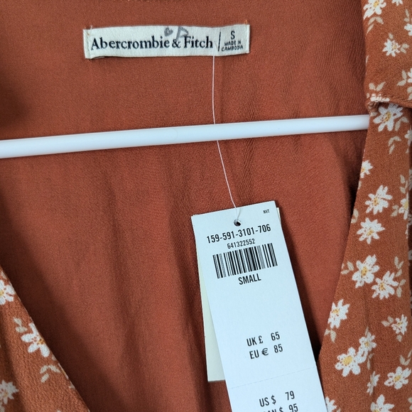 NWT Abercrombie & Fitch Floral Rust Color Midi Dress, Size Small - Picture 2 of 4